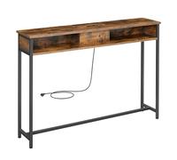 VASAGLE Table Console Fine avec Multiprise, 2 Compartiments, Gain de Place | Table de Canapé, Chargement Caché, 120 x 25 x 81,1 cm, Marron rustique et Noir mat, Collection BARNET LNT111K01