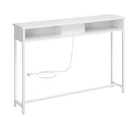 VASAGLE Table Console Fine avec Multiprise, Table de Canapé avec 2 Compartiments, Chargement Caché, Gain de Place, 25 x 120 x 81 cm, pour Entrée, Salon, Blanc Nuage LNT111W01