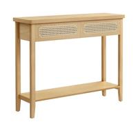 VASAGLE Table Console, Table d’Entrée, Bout de Canapé pour Salon, avec 2 Tiroirs, Étagère Ouverte, Coins Arrondis, Style Boho, Beige Chêne LNT016Y57