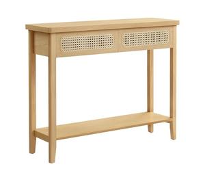 VASAGLE Table Console, Table d’Entrée, Bout de Canapé pour Salon, avec 2 Tiroirs, Étagère Ouverte, Coins Arrondis, Style Boho, Beige Chêne LNT016Y57