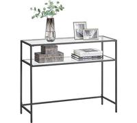 VASAGLE table console, table d'appoint avec 2 étagères, 100 x 35 x 80 cm, verre trempé, étagère, structure métallique, pieds réglables,
