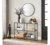 VASAGLE Table console, table d'entrée, 3 niveaux, table d'appoint, étagères en verre trempé, 100 x 30 x 73 cm, structure métallique, moderne, entrée, salon, noir