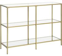 VASAGLE Table console, table d'entrée, 3 niveaux, table d'appoint, étagères en verre trempé, 100 x 30 x 73 cm, structure métallique, moderne, pour entrée, salon
