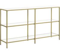 VASAGLE Table console, table d'entrée, 3 niveaux, table d'appoint, étagères en verre trempé, 130 x 30 x 73,5 cm, structure métallique, moderne pour entrée, salon