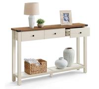 VASAGLE Table Console, Table d'Entrée avec 3 Tiroirs et Étagère de Rangement, pour Entrée, Salon, Style Campagnard, Marron Miel et Blanc Rustique LNT142WJ01