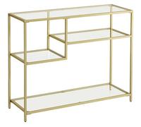 VASAGLE Console, Table de Couloir, Table d'appoint, Verre Trempé, Cadre en Métal, avec Étagères, 35x100x80 cm Moderne, pour Couloir Salon Couleur Or LGT022A61
