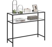 Vasagle Table Console, Table d'Entrée, Bout de Canapé, Dessus de Table en Verre Trempé, Cadre Métallique, 2 Niveaux, Pieds Réglables, pour Salon, Entrée, Couloir, Noir LGT025B01 - Noir