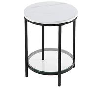 VASAGLE Table d’Appoint, à 2 Niveaux, Table de Nuit, en Panneau d’Aggloméré et Verre, pour Salon, Chambre, Bureau, Petit Espace, Blanc Marbré et Noir d'encre LET285B13