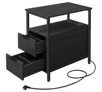 VASAGLE Table d’Appoint avec Multiprise, Petite et Fine avec 2 Tiroirs, Table de Chevet avec Rangement, pour Salon, Chambre, Gris Anthracite et Noir d'encre LET325B22