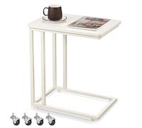 VASAGLE Table d’Appoint, Bout de Canapé, Table Mobile, avec Cadre en Acier et roulettes, Montage Facile, Style Moderne, pour Salon, Chambre, Balcon, Blanc Crème LNT050W77