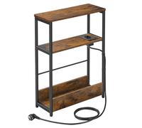 VASAGLE Table d’Appoint Fine avec Multiprise, Table de Chevet à 3 Niveaux, Bout de Canapé, pour Petits Espaces, Porte-Magazines, Salon, Chambre, Bureau, Marron Rustique et Noir d’Encre LET335K02