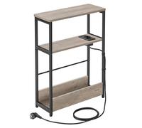 VASAGLE Table d’Appoint Fine avec Multiprise, Table de Chevet à 3 Niveaux, Bout de Canapé, pour Petits Espaces, Porte-Magazines, Salon, Chambre, Bureau, Grège Chiné et Noir d'encre LET335K05