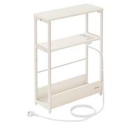 VASAGLE Table d’Appoint Fine avec Multiprise, Table de Chevet à 3 Niveaux, Bout de Canapé, pour Petits Espaces, Porte-Magazines, Salon, Chambre, Bureau, Blanc Crème LET335W02