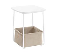 VASAGLE Table d’Appoint, Guéridon avec Panier en Tissu, Table de Nuit Moderne, Carrée, pour Salon, Chambre, Blanc Mat et Marron Camel LET229W10