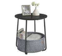 VASAGLE Table d’appoint ronde avec panier de rangement en tissu - moderne, Noir ébène/Gris ardoise