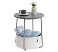 VASAGLE Table d’appoint ronde avec panier en tissu, style moderne, pour salon, chambre et côté du lit, gris ciment, blanc nuage