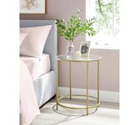 VASAGLE Table d’Appoint Ronde, Dessus en Verre Trempé, Cadre en Métal, Bout de Canapé, Table Console, Table de Chevet, pour Salon, Balcon Doré et Transparent