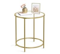 VASAGLE Table d’Appoint Ronde, Dessus en Verre Trempé, Cadre en Métal, Bout de Canapé, Table Console, Table de Chevet, pour Salon, Balcon, Doré et Transparent LGT20G