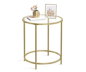 VASAGLE Table d’Appoint Ronde, Dessus en Verre Trempé, Cadre en Métal, Bout de Canapé, Table Console, Table de Chevet, pour Salon, Balcon, Doré et Transparent LGT20G