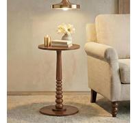 VASAGLE Table d’Appoint Ronde, Pied en Bois Massif, pour Petits Espaces | Table à Boissons, Gueridon, Style Transitionnel, pour Salon, Chambre, Marron Châtaigne, Collection MARIEL LET293KX01