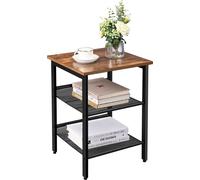Songmics - VASAGLE Table d'Appoint, Table de Chevet avec 2 Étagères Réglables en Maille, Table de Nuit, pour Chambre, Style Industriel, Salon, Cadre en Métal Stable, Montage Facile, Marron rustique par LET23X