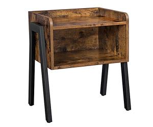 VASAGLE Table d'appoint avec Compartiment Avant Ouvert, Cadre métallique Robuste, Facile à Assembler, Marron Rustique et Noir LET54X, Bois d'ingénierie, 42 x 35 x 52 cm
