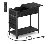 VASAGLE Table d'Appoint, avec Multiprise, Ports USB, Pochette de Rangement | Petite Table de Chevet, Étroite, pour Salon, Chambre, Noir Boisé, Collection BARNET LET311B56
