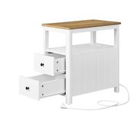 VASAGLE Table d'Appoint, avec Multiprise, Ports USB, Pochette de Rangement | Petite Table de Chevet, Étroite, pour Salon, Chambre, Noir Boisé, Collection BARNET LET311B56