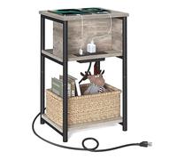 VASAGLE Table d'appoint avec station de charge, table d'appoint à 3 niveaux avec ports et prises USB, table de chevet pour salon, chambre à coucher, 30 x 33,4 x 57,8 cm, série plug-in, gris et noir