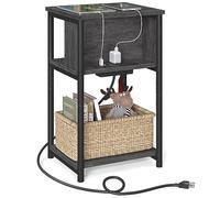 VASAGLE Table d'appoint avec station de charge, table d'appoint à 3 niveaux avec ports USB et prises, table de chevet pour salon, chambre, 31,8 x 13,4 x 22,8 pouces, série enfichable,