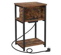 VASAGLE Table d'Appoint, Petite Table de Chevet avec Multiprise, Fin, 2 Prises CA, 2 Ports USB, 30 x 34 x 58 cm, pour Salon, Chambre, Marron Rustique et Noir LET375B01