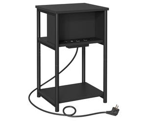 VASAGLE Table d'Appoint, Petite Table de Chevet avec Multiprise, Fin, 2 Prises CA, 2 Ports USB, 30 x 34 x 58 cm, pour Salon, Chambre, Noir LET375B02