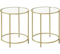 VASAGLE Table d'appoint ronde, lot de 2, petite table basse, table en verre avec structure métallique, table de chevet, table basse, balcon, verre trempé, doré