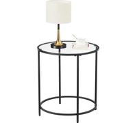 VASAGLE Table d'appoint ronde, Petite table basse, table d'extrémité en verre trempé avec structure en acier, table de chevet, salon, balcon, noir