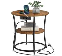 VASAGLE Table d'Appoint Ronde, Table Console sur 2 Niveaux, avec Multiprise, Bout de Canapé, Cadre en Acier, pour Petits Espaces, pour Salon, Chambre, Marron Rustique et Noir d'encre LET077KD01