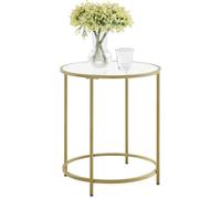 VASAGLE Table d'appoint ronde Table de chevet Petite table basse 50 x 50 x 55 cm Table en verre avec cadre métallique Table de salon Balcon Verre trempé or