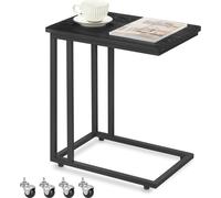VASAGLE Table d'appoint, table basse, avec structure en acier et roulettes, montage facile, moderne, pour salon, chambre, balcon, noir ébène