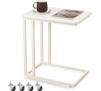 VASAGLE Table d'appoint, table basse, avec structure en acier et roulettes, montage facile, moderne, pour salon, chambre à coucher, balcon, blanc crème
