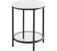 VASAGLE Table d'appoint, table de chevet à 2 niveaux, panneau de particules, verre trempé, pour salon, bureau, petites pièces, moderne,