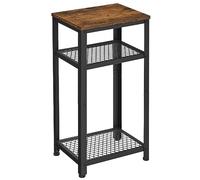 Table D'appoint, Table De Chevet, Bout De Canapé, Table Pour Téléphone, Avec 2 Étagères En Treillis, Cadre En Acier, Marron Rustique Et Noir Marron