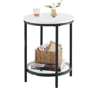 VASAGLE table d'appoint, table de nuit à 2 niveaux, panneau de particules, verre trempé