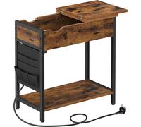 VASAGLE Table d'appoint, table pliante, table de chevet, avec prises de courant, plateau de table pliable, avec tablette et sac en tissu, pour salon, chambre à coucher, brun vintage-noir LET311B01