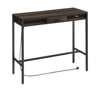 VASAGLE Table de Bar, Table de Pub avec Multiprise et Tiroir Amovible en Tissu Non-Tissé, Crochets, 40 x 120 x 105 cm, Marron Cendré LBT029K02V1