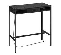 VASAGLE Table de Bar, Table de Pub avec Multiprise et Tiroir Amovible en Tissu Non-Tissé, Crochets, 40 x 100 x 105 cm, Noir Boisé LBT019B02V1