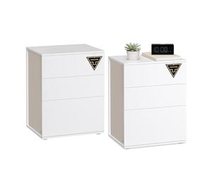 VASAGLE Table de Chevet, Assemblage Ultra-rapide sans Outils Toolless, Lot de 2, Table d’Appoint avec 3 Tiroirs, Moderne, Chambre, Salon, Blanc Mat et Beige Cappuccino LET779W01