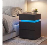 VASAGLE Table de Chevet, avec Bande LED Multicolore Réglable, 3 Tiroirs, Table d’Appoint, 35 x 40 x 55 cm, Noir Boisé