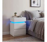 VASAGLE Table de Chevet, avec Bande LED Multicolore Réglable, 3 Tiroirs, Table d’Appoint, 35 x 40 x 55 cm, Blanc Nuage