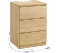 VASAGLE Table de Chevet avec Multiprise, 3 Tiroirs, 2 Prises CA, 2 Ports USB, Façades de Tiroirs Biseautées, Moderne, Jaune Paille