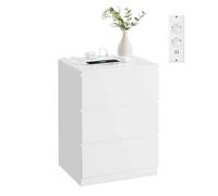 VASAGLE Table de Chevet avec Multiprise, Table d’Appoint avec 3 Tiroirs, 2 Prises CA, 2 Ports USB, pour Salon, Chambre, Bureau, Moderne, Blanc Nuage LET631W14
