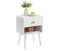 VASAGLE Table de Chevet, Table Basse avec Tiroir et Compartiment Ouvert, Pieds en Bois, pour Salon, Chambre, Canapé, Blanc Neige LET655W01